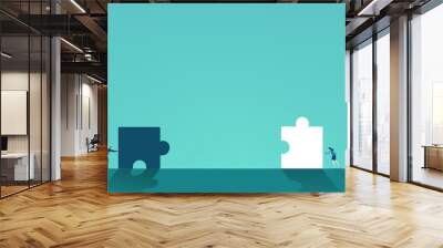  Business co Business people moving big puzzle piece. Working together, support, advisory, help and solving the problems Business concept illustration. Wall mural