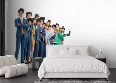  Successful business people, business team stay in line, smile and wave to camera. 3D rendering illustration Wall mural