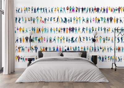 Background with many people in casual and business clothes. Student, business people, workers, doctors. Wall mural