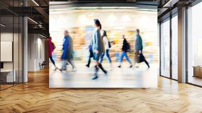 Beautiful motion blur of walking people in train station. Early morning rush hours, busy modern life concept. Ideal for websites and magazines layouts Wall mural