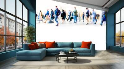 Beautiful motion blur of walking people in train station. Early morning rush hours, busy modern life concept. Ideal for websites and magazines layouts Wall mural