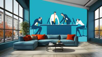 Business meeting, people standing around the desk and looking over documents, Making decisions. Crisis and bag new in business  Wall mural