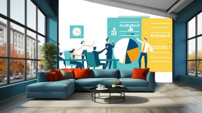 Business meeting and making agreements. Business people in office surrounded by communication icons.  Global business, logistics, developing and support concept illustration Wall mural