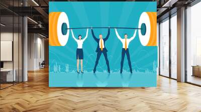 Business people holding the weight up. Working together, support and delivery support idea.  Wall mural