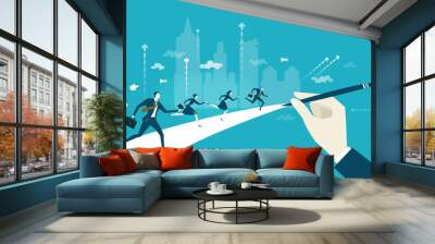 Business people running for the opportunity to get the better position in the City, career, competing and challenging for professional success. Business concept illustration Wall mural