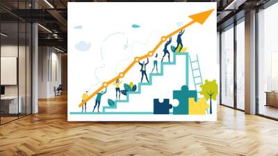 Business people walking up at the stars with arrow, which shows the growth up, success and financial developing. Business concept illustration Wall mural