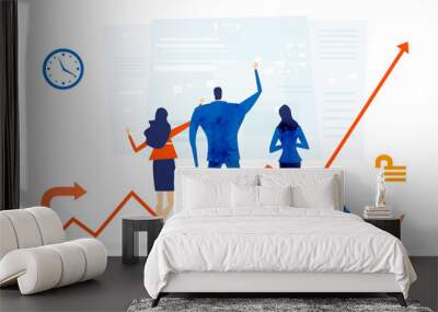 Business people working with data on big screen, Business concept illustration Wall mural