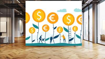 Business team working in the money growth forest. Looking after the business, banking project, helping and supporting idea, working together.  Wall mural