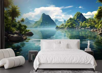 China, beautiful landscape  with mountains and sea bay Wall mural