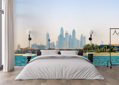 Dubai Marina skyscrapers and villas on the Palm Jumeirah. Luxury properties of UAE Wall mural