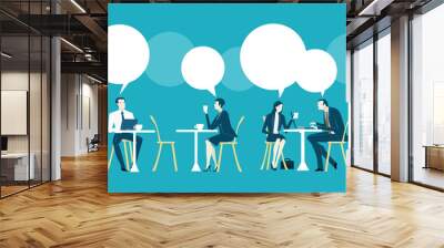 Group of business people in cafe at lunch time. Living and working together concept illustration. Wall mural