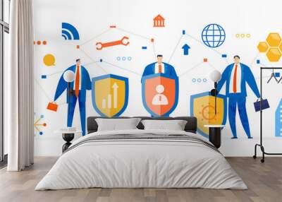 Internet security and data protection team. Business people, IT support, digital security guards concept.  Wall mural