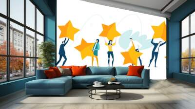 Little people caring seven golden stars, as symbol of success, ranking and growth. Business concept illustration Wall mural