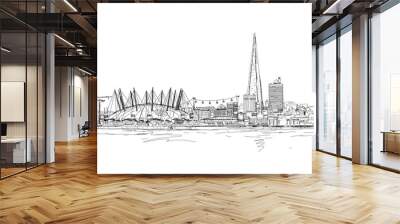 london sketch illustration with shard of glass and river thames Wall mural