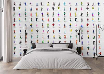 Many people. Background with silhouettes man and woman of different ages and professional backgrounds Wall mural