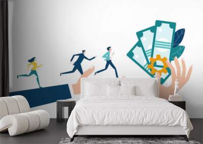 People running towards the professional success and better salary. Developing, taking a risk, support and solving the problem business concept illustration. Wall mural