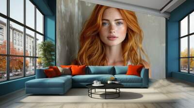 Portrait of young beautiful girl with ginger hair  Wall mural