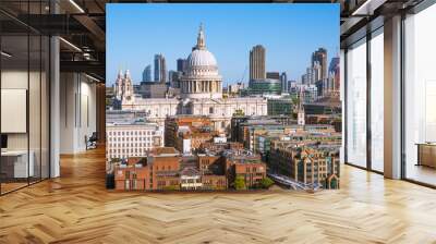 St. Paul's cathedral and City of London view including river Thames and Millennium bridge in early morning. Wall mural