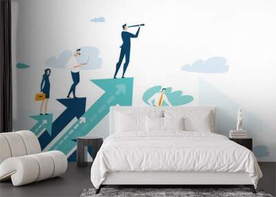 successful businessman standing on the arrow, which pointing up as symbol of achievement, success an Wall mural