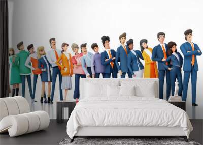 Team of successful business people standing in line at white. 3D rendering illustration Wall mural