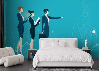 Three businesswoman looking for the business growing charts and diagrams and representing professional success. Business concept illustration. 
 Wall mural