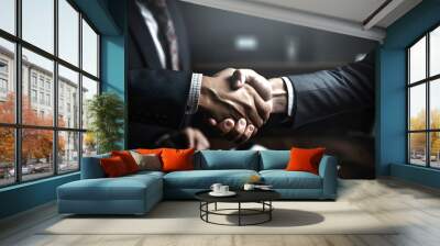 Two businessman handshake, agreement and success concept AI generative illustration Wall mural