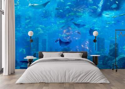 Under the sea. Generated illustration with under the water theme, fishes and sea creatures  Wall mural