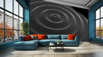 Black vibration and sound wave. Circle pulse wave with points and particles on the dark background. Big data visualization. Vector illustrations. Wall mural