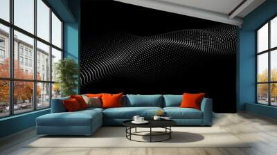 Digital wave with dots on the dark background. The futuristic abstract structure of network connection. Big data visualization. Vector illustrations. Wall mural