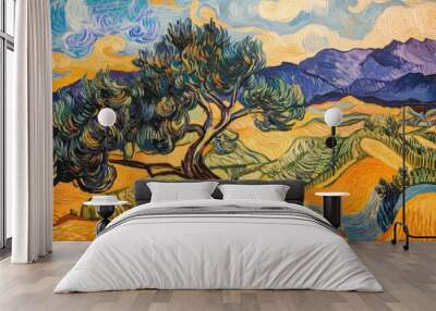 A Painting of Landscape with Mountains Wall mural