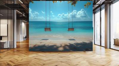 Two Swings on a Tropical Beach Wall mural