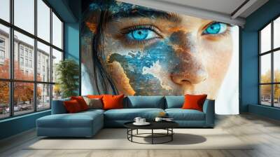 Woman with World Map on Face Wall mural