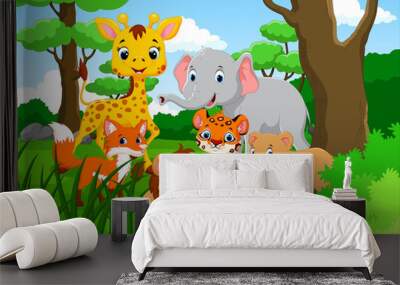 Cartoon wild animal in the jungle  Wall mural