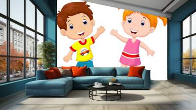 Cute cartoon boy and girl Wall mural