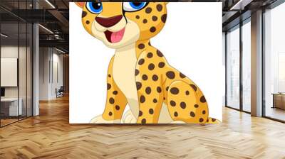 Cute cheetah cartoon isolated on white background Wall mural