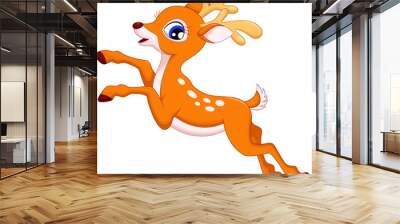 Cute deer cartoon jumping Wall mural