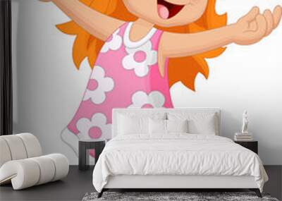 Happy cute girl cartoon Wall mural