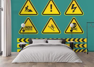 Warning Safety Signs Under Construction Wall mural