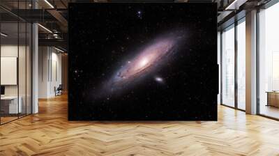 The Andromeda Galaxy (M31) is a barred spiral galaxy located approximately 2.5 million light years from earth in the constellation of Andromeda. Satellite dwarf galaxies M110 and M32 are also visible. Wall mural