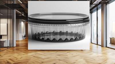 Realistic plastic disposable food container with a clear lid, displayed against a white background to emphasize its modern aesthetic and practical design. Wall mural