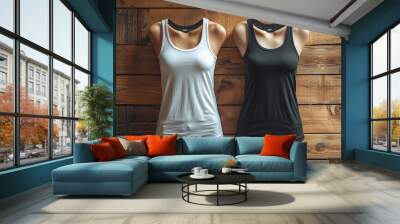 Tank top mockup in black and white, perfect for presenting graphic designs and logos. Wall mural