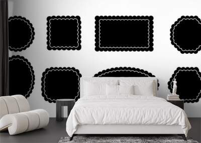  Retro design elements scalloped frames. Scalloped edge rectangle, star, ellipse, circle and square shapes Wall mural