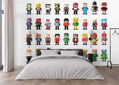 8 bit pixel characters on a white background. Generative ai. Wall mural