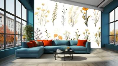 A beautiful floral illustration set with many elements to capture the essence of nature in spring and summer. Wall mural