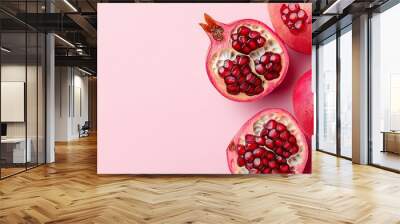 A close up of a red fruit with a pink background Wall mural