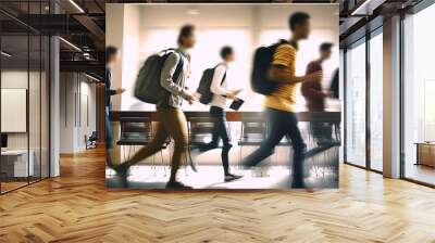 A crowd of students with blurry faces go to class. Generative ai. Wall mural