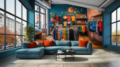 A modern children's clothing boutique with a colorful and stylish collection. Wall mural