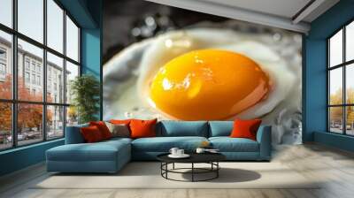 A raw egg with a vibrant yellow yolk, ideal for preparing a nutritious breakfast or incorporating into various culinary dishes. Wall mural