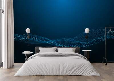 Abstract digital background. Futuristic wave of dots and weave lines. Digital technology. 3d rendering. Wall mural