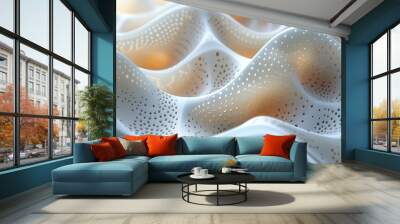 An abstract wave structure in textured, porous material creates a modern backdrop with tenderness. Wall mural